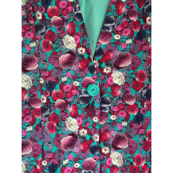 Jane Schaffhausen Belle France Vintage Women’s Teal Purple Floral Jacket Size 10 - Picture 5 of 6